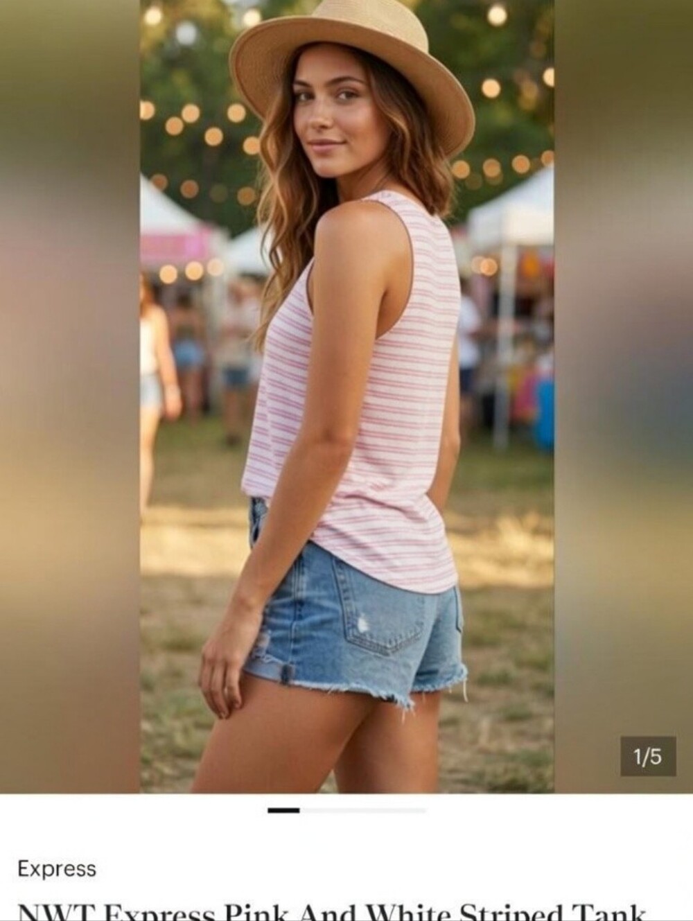 NWT Express Pink And White Striped Tank Medium Lightweight Classic Festival